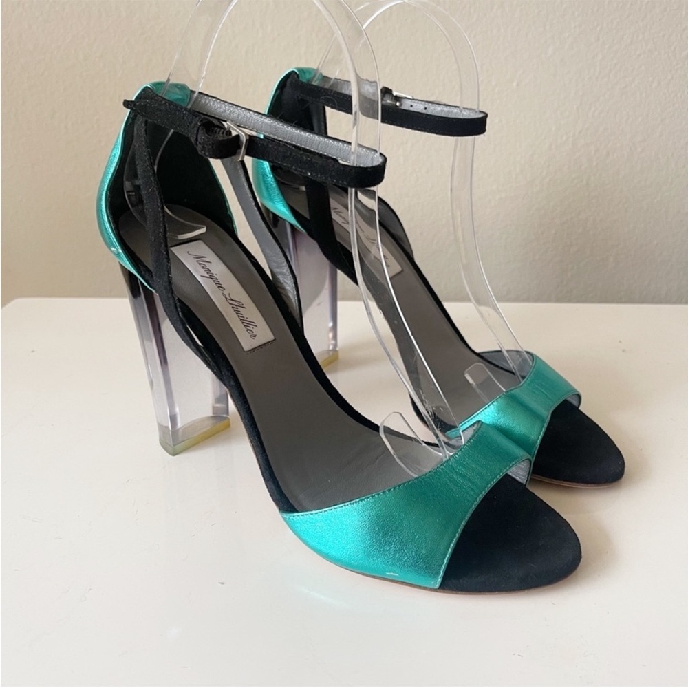 Monique Lhuillier Teal and Black Heels
